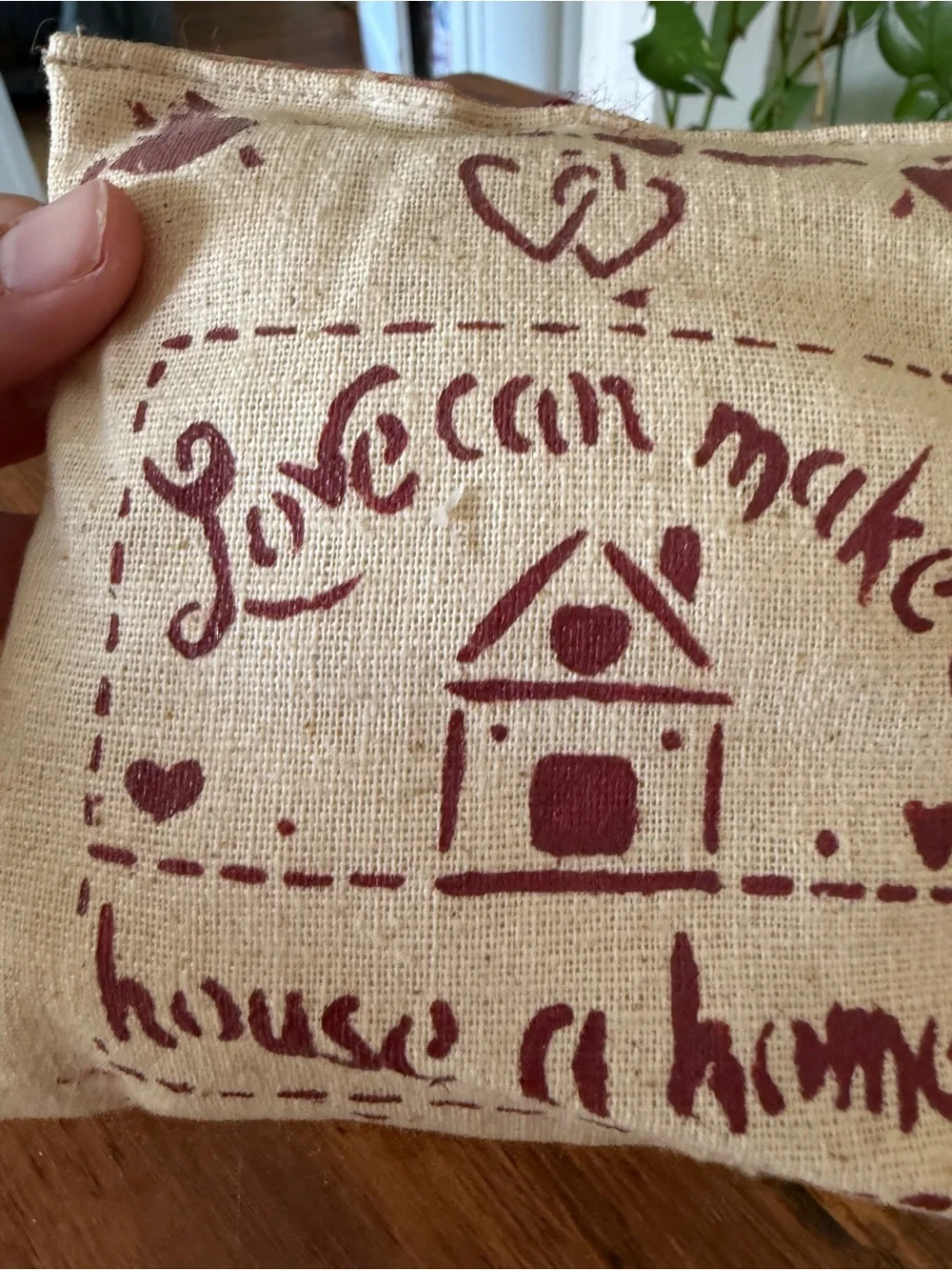 Home Holiday Decorative Sachet Pillow - Cream with Red Print LOVE